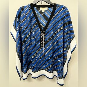 Like New Michael Kors Chain Print Caftan Poncho Tunic Top S/M Royal Blue